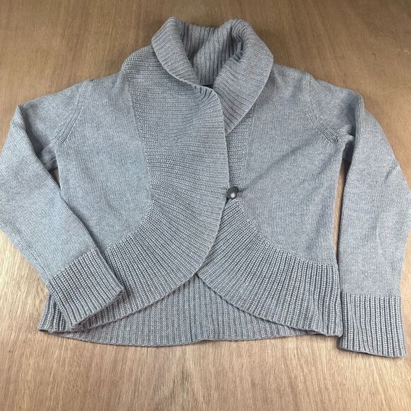 Chaps Women’s Gray Knit Cardigan Sweater Size M Open Front Shawl Collar - Picture 1 of 6